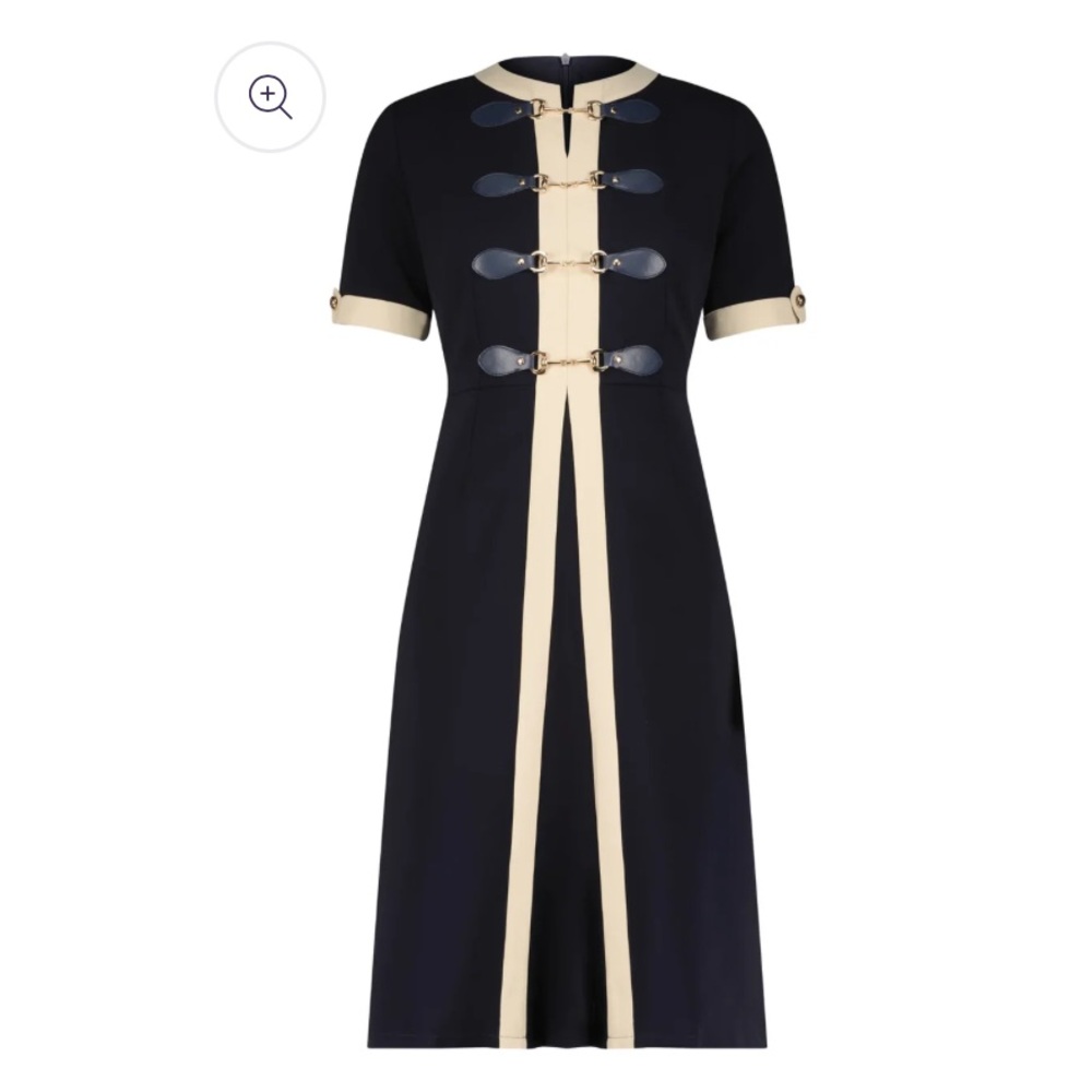 JessaKae Navy Blue Grace Sophisticated Equestrian Inspired Sheath Dress NEW XS - Picture 2 of 9